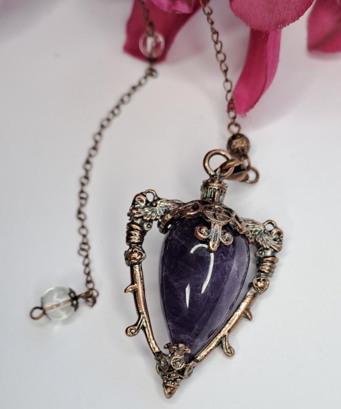 Ametist taşlı bakır çerçeveli sarkaç