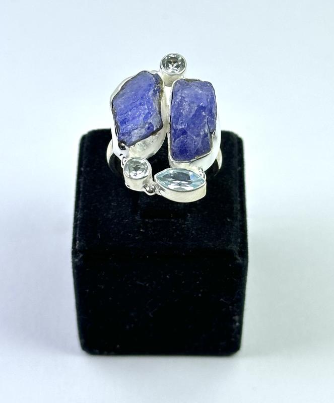 Tanzanit ve Topaz Taşlı Gümüş Yüzük