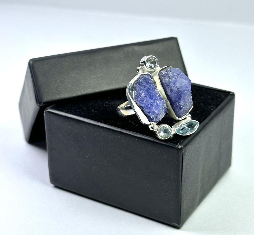 Tanzanit ve Topaz Taşlı Gümüş Yüzük