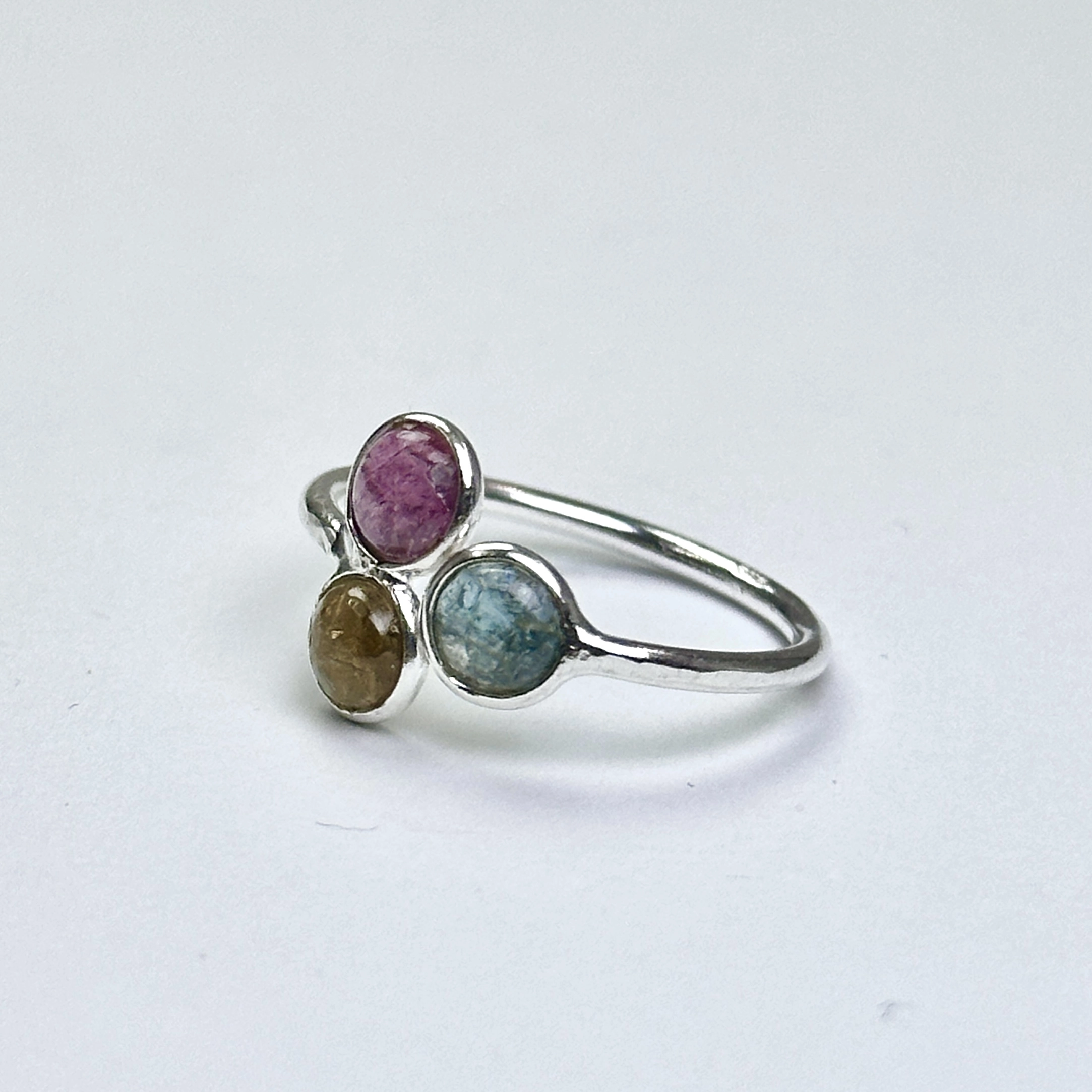 3 Turmalin Taşından Gümüş Yüzük