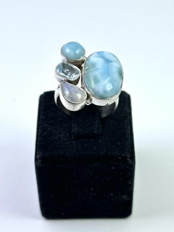 Larimar, Topaz ve Aytaşından Gümüş Yüzük
