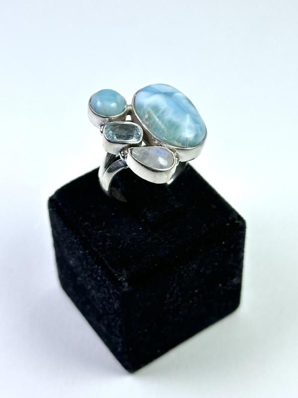 Larimar, Topaz ve Aytaşından Gümüş Yüzük