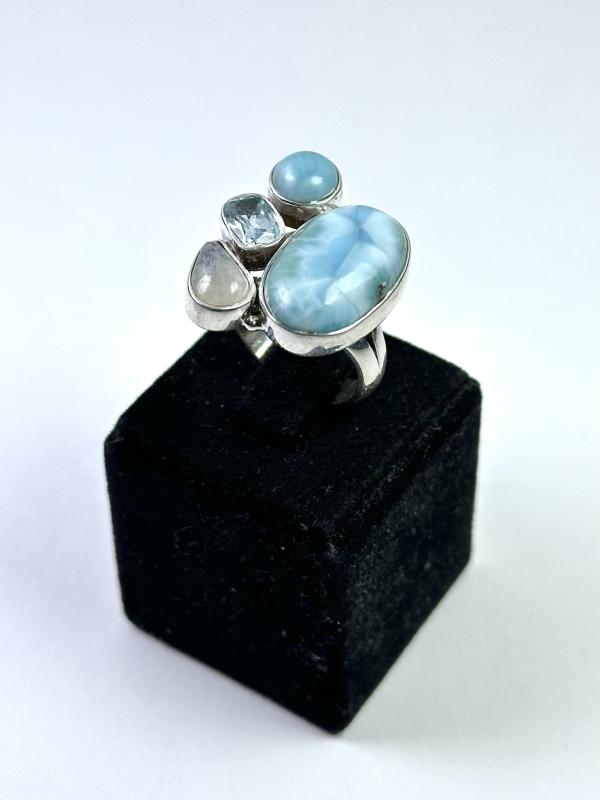 Larimar, Topaz ve Aytaşından Gümüş Yüzük