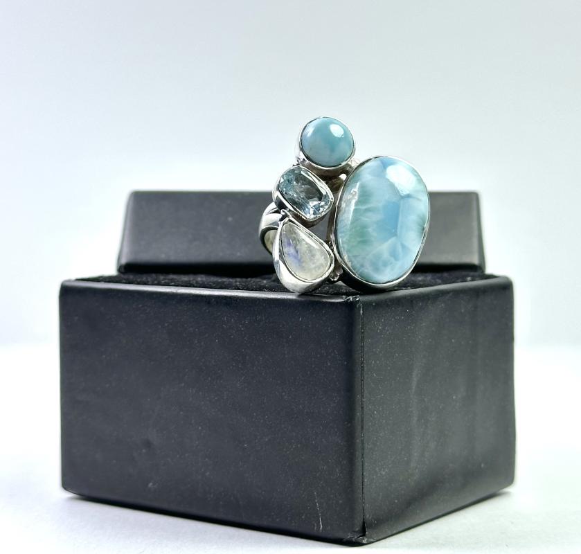 Larimar, Topaz ve Aytaşından Gümüş Yüzük