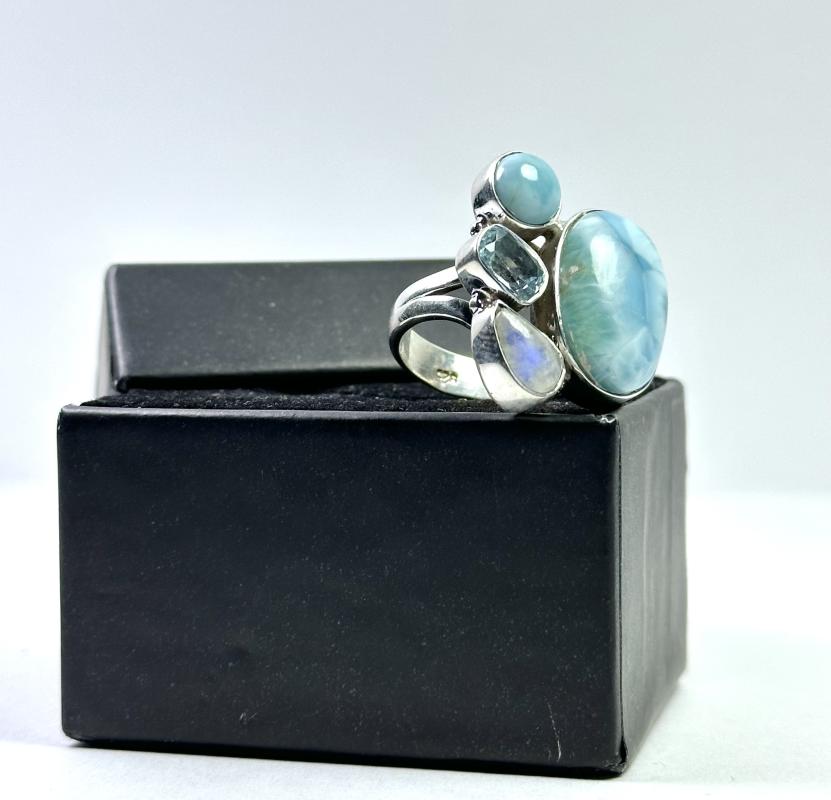 Larimar, Topaz ve Aytaşından Gümüş Yüzük