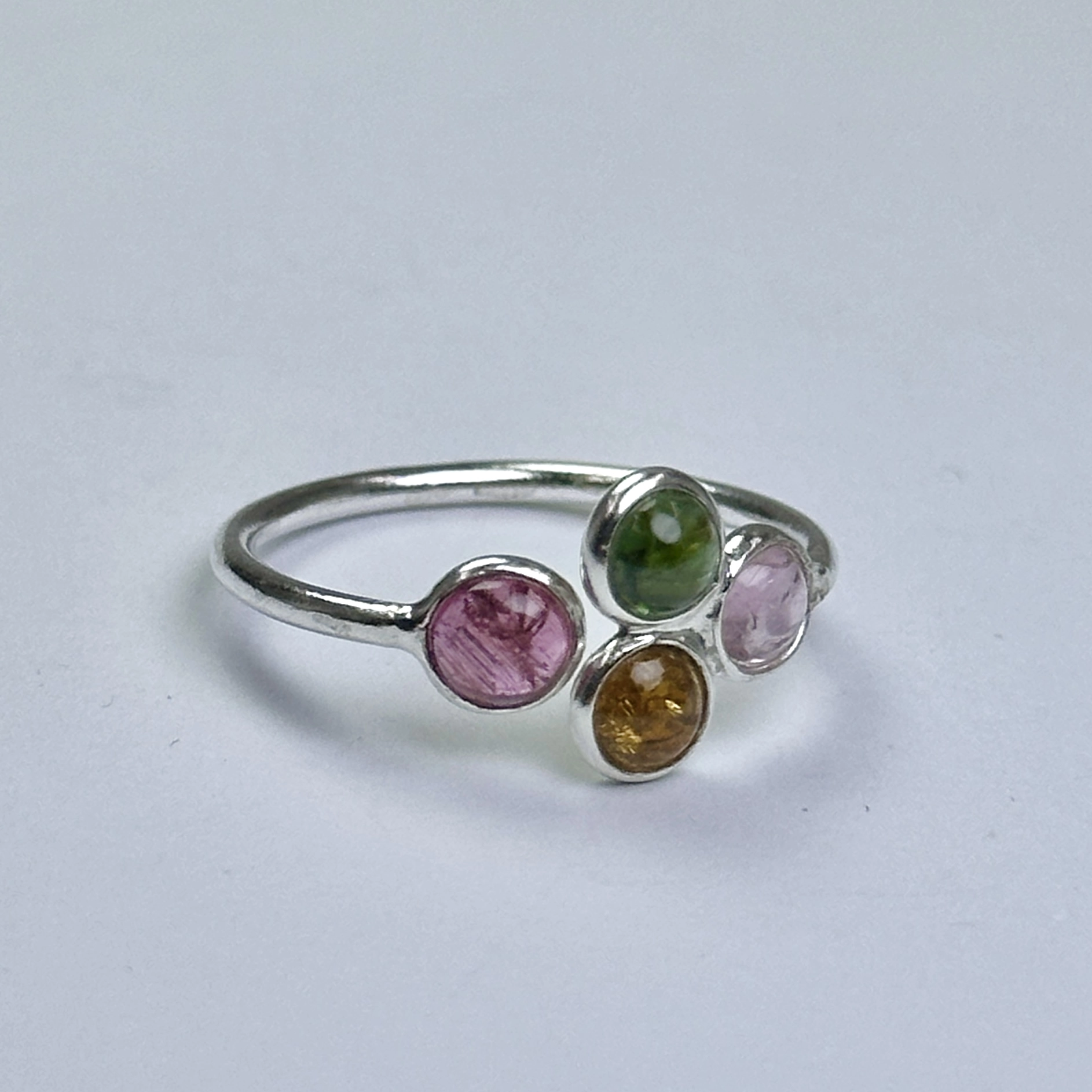 4 Turmalin Taşlı Gümüş Yüzük