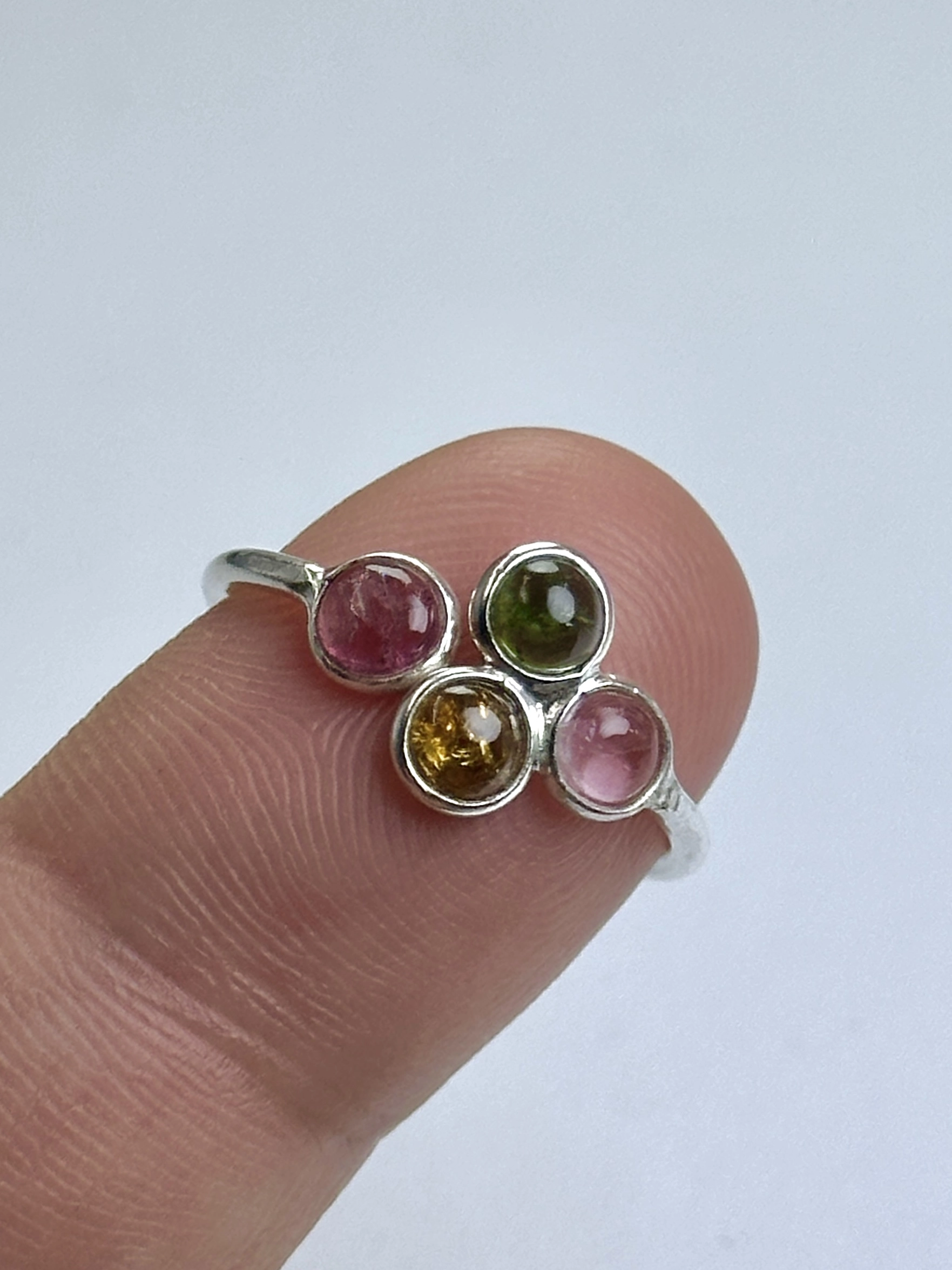 4 Turmalin Taşlı Gümüş Yüzük