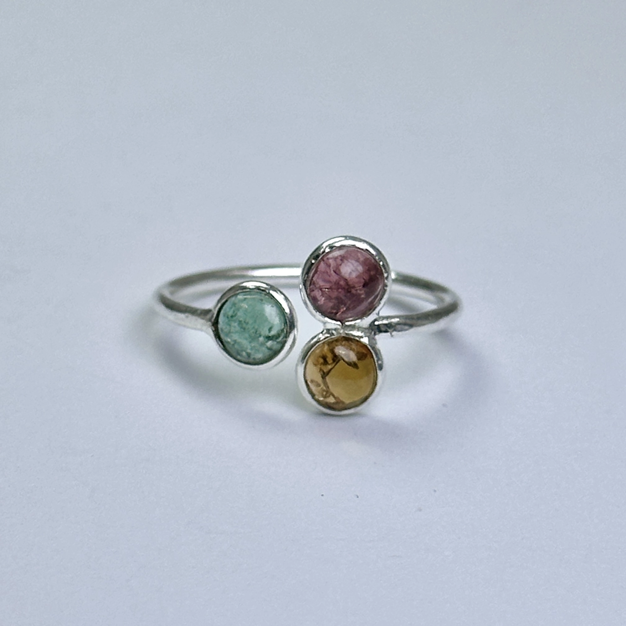 3 Turmalin Taşlı Gümüş Yüzük