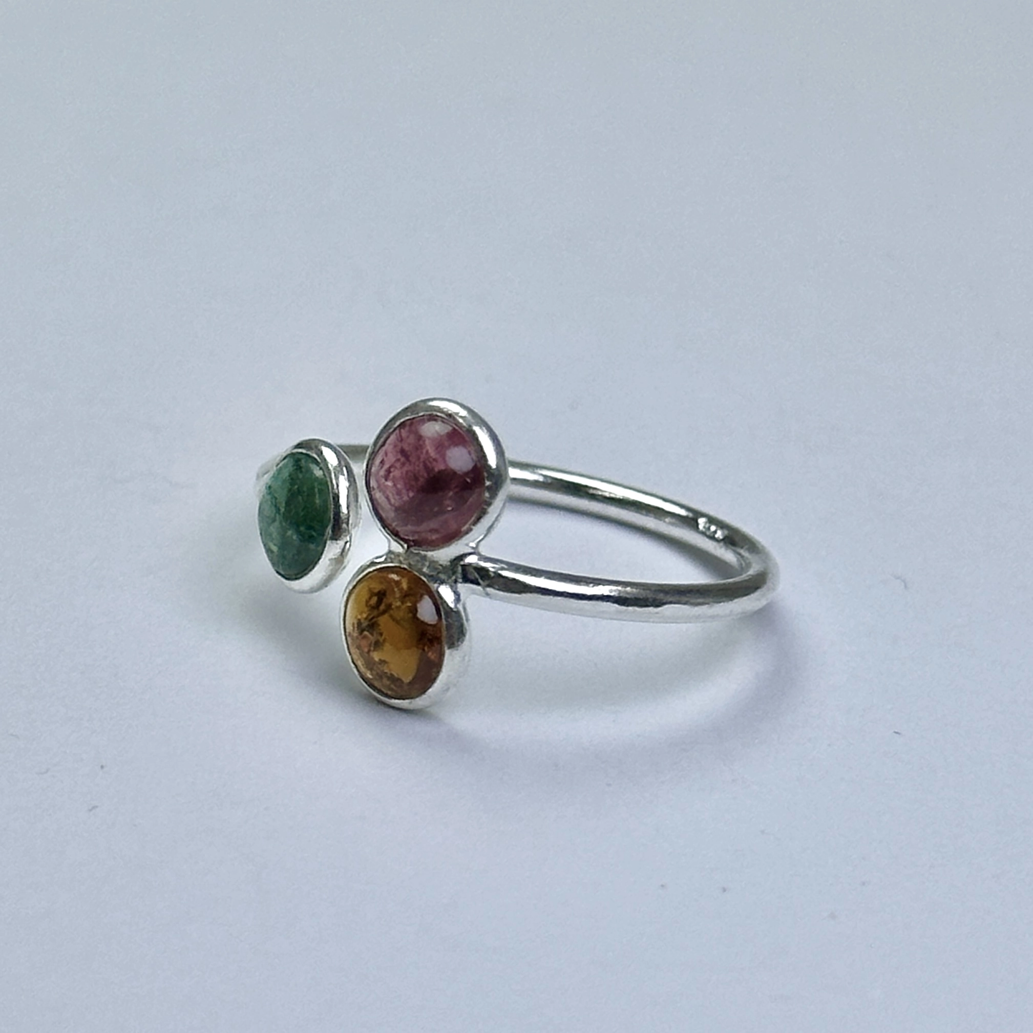 3 Turmalin Taşlı Gümüş Yüzük