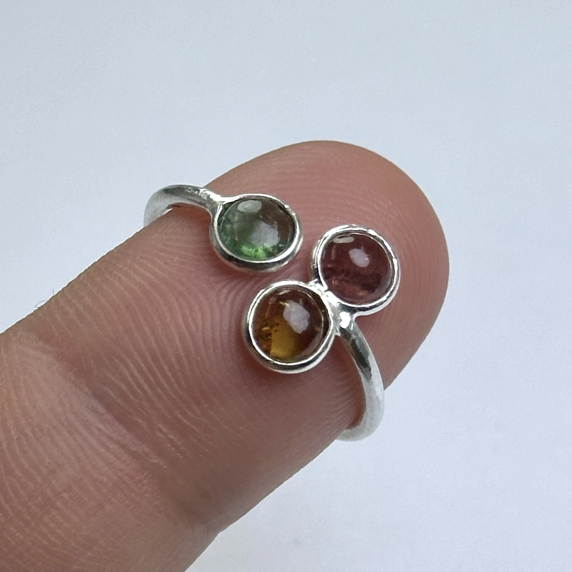 3 Turmalin Taşlı Gümüş Yüzük