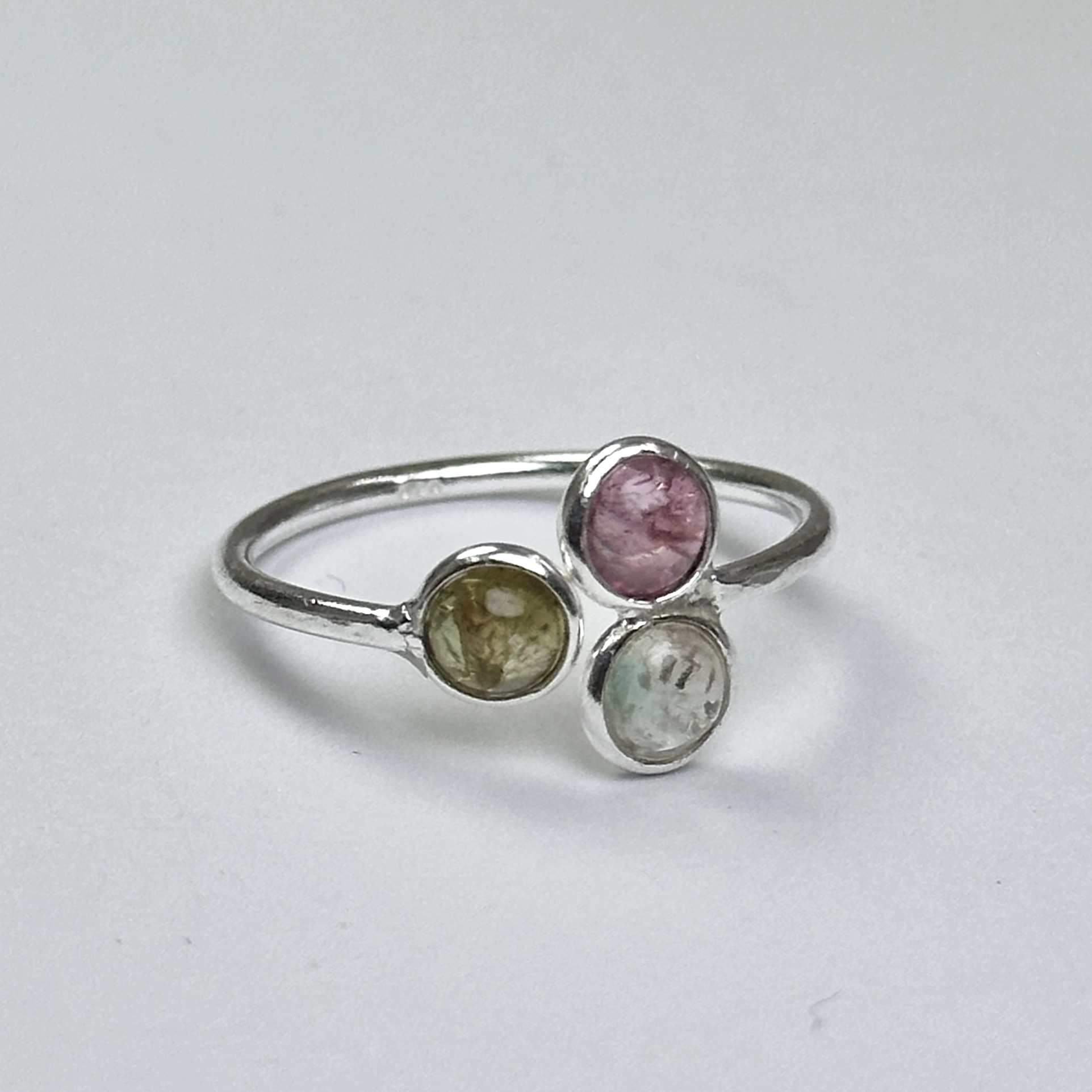 3 Turmalin Taşlı Gümüş Yüzük