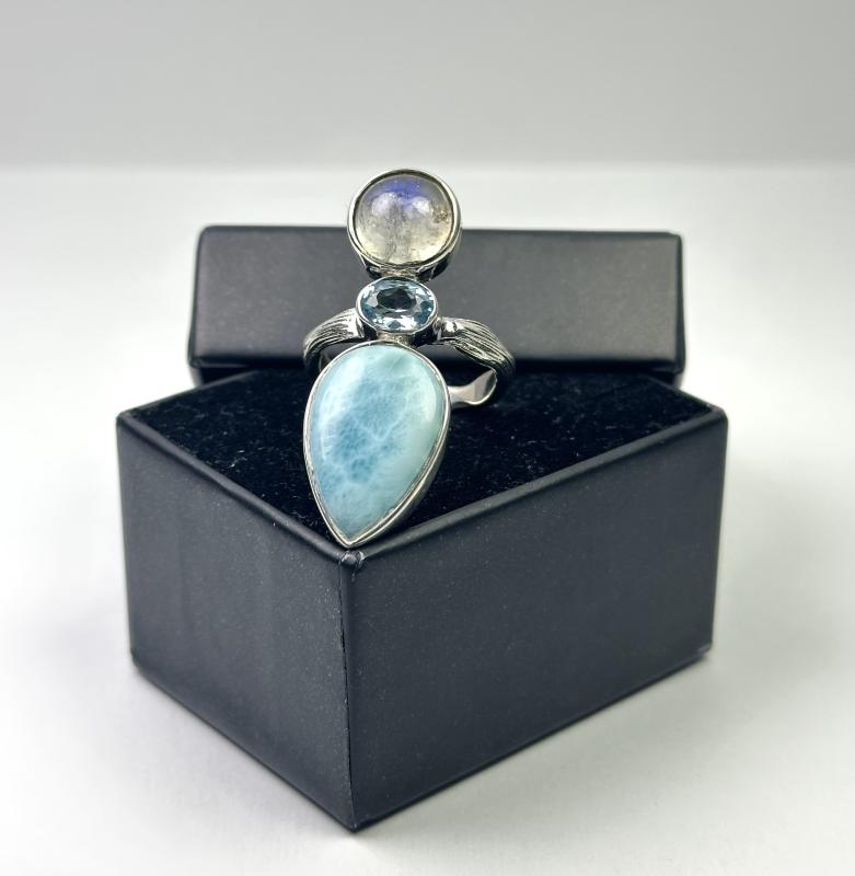 Larimar, Topaz ve Aytaşı Gümüş Yüzük