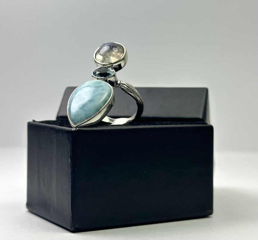 Larimar, Topaz ve Aytaşı Gümüş Yüzük