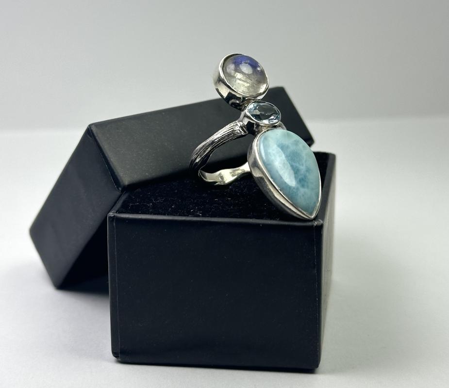 Larimar, Topaz ve Aytaşı Gümüş Yüzük