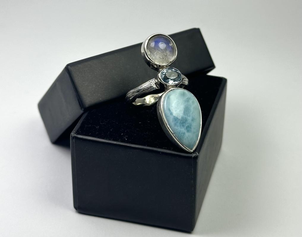 Larimar, Topaz ve Aytaşı Gümüş Yüzük