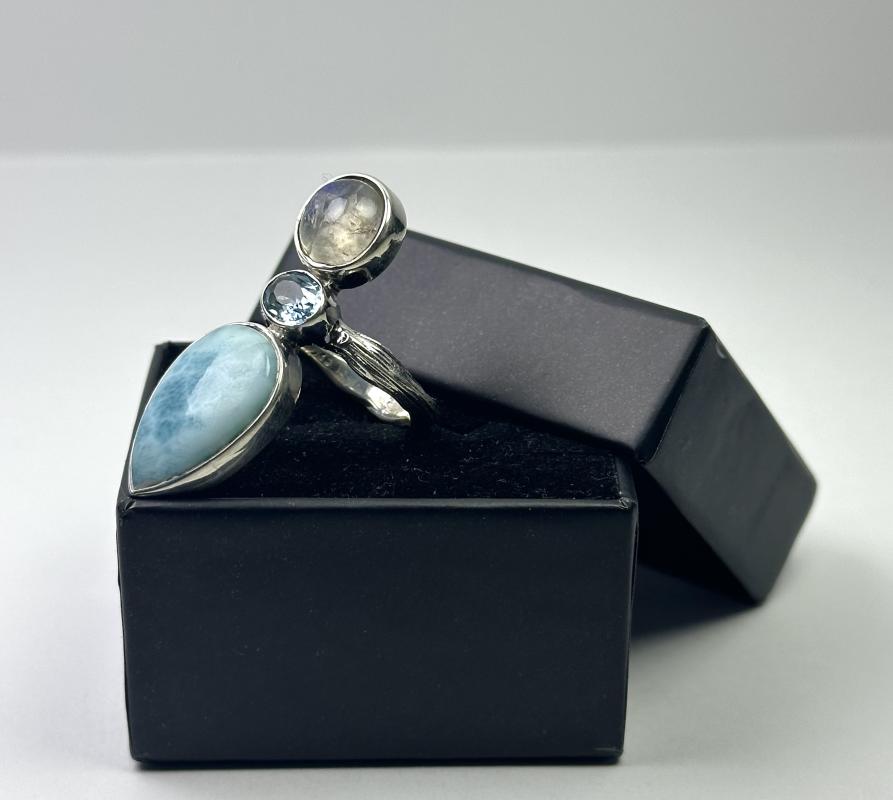Larimar, Topaz ve Aytaşı Gümüş Yüzük