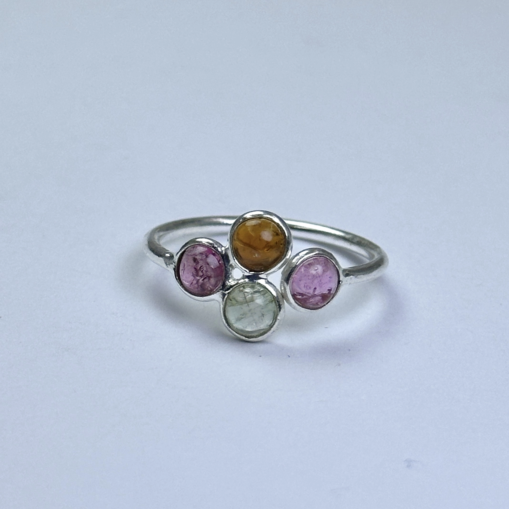 4 Turmalin Taşlı Gümüş Yüzük