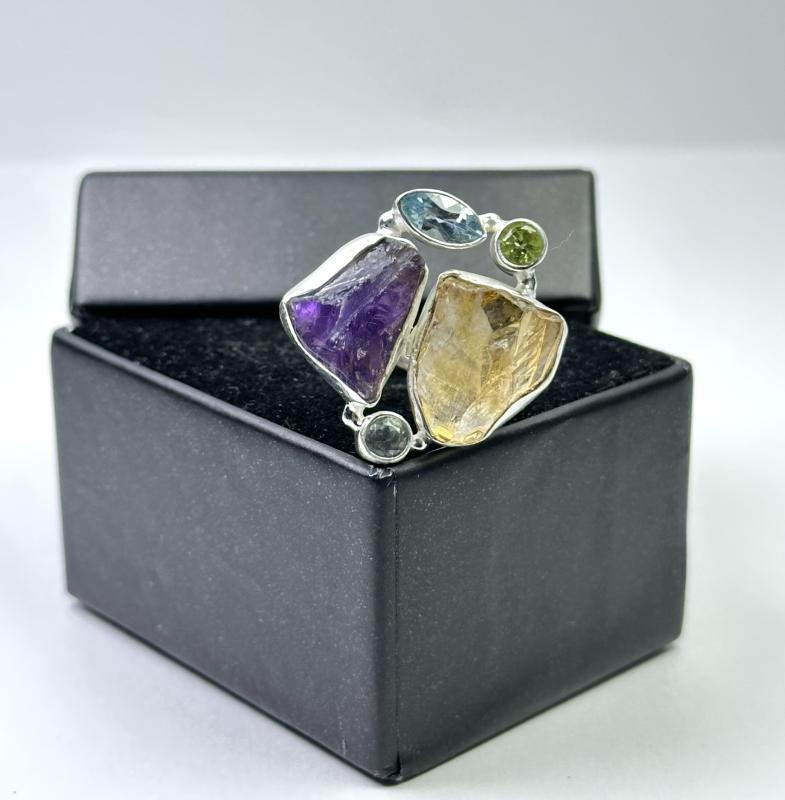 Ametist, Sitrin, Topaz ve Peridot Taşlı Gümüş Yüzük