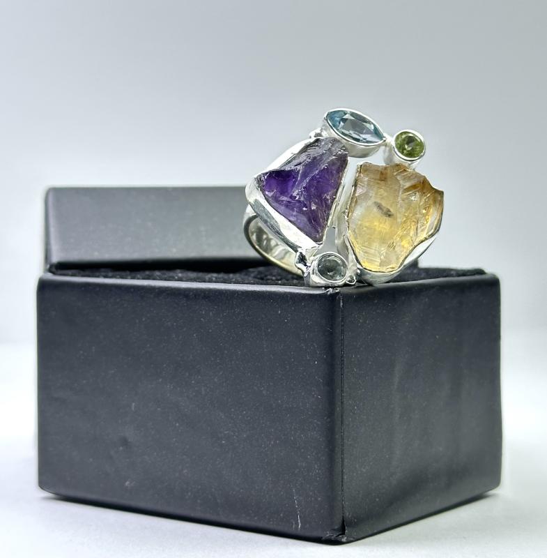 Ametist, Sitrin, Topaz ve Peridot Taşlı Gümüş Yüzük