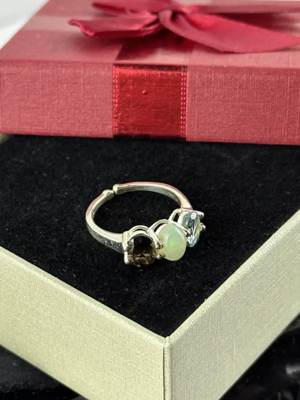 Dumanlı Kuvars, Topaz ve Opal Gümüş Yüzük