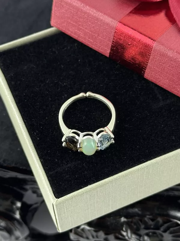 Dumanlı Kuvars, Topaz ve Opal Gümüş Yüzük