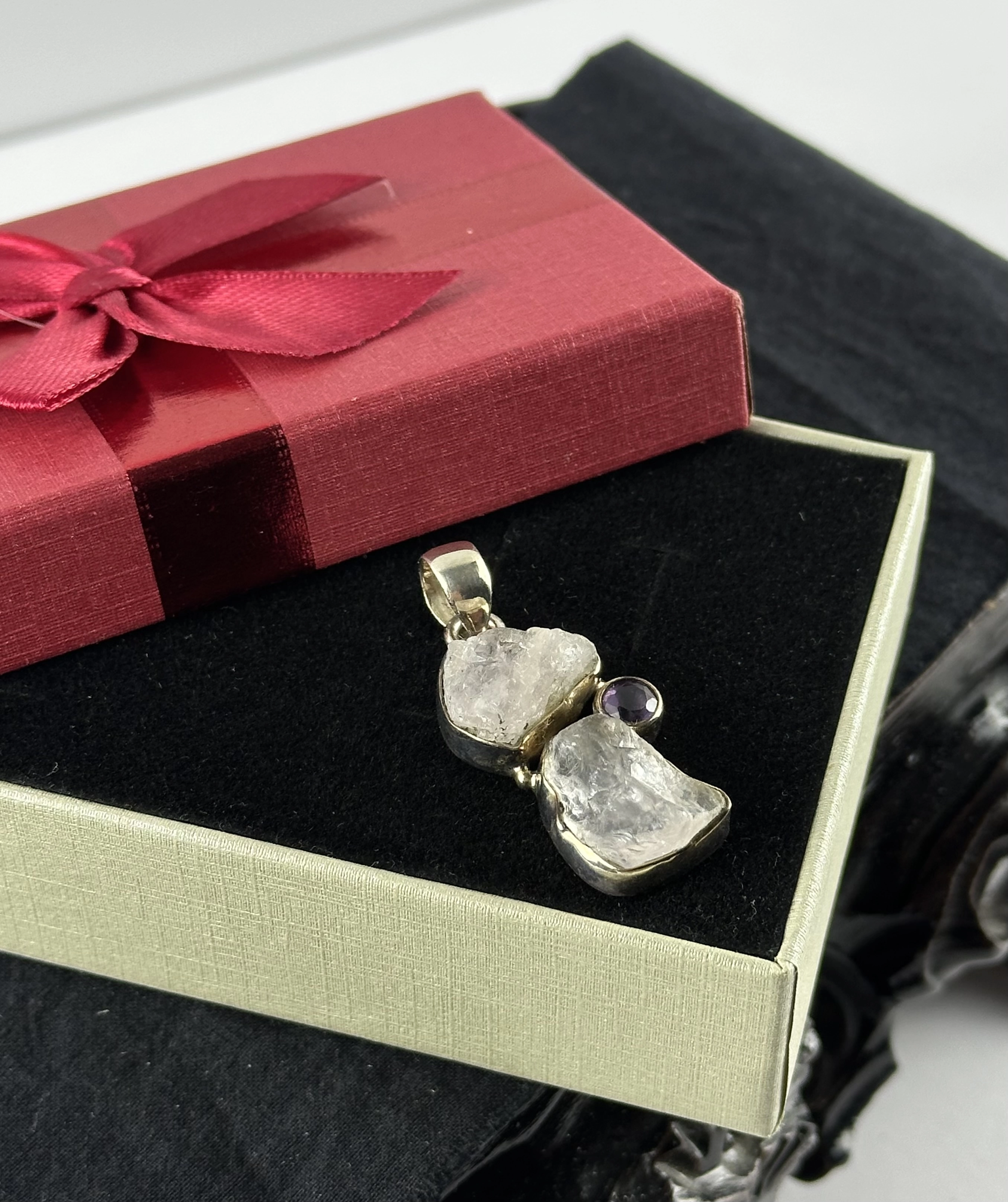 Morganit ve Ametist Gümüş Kolye Ucu