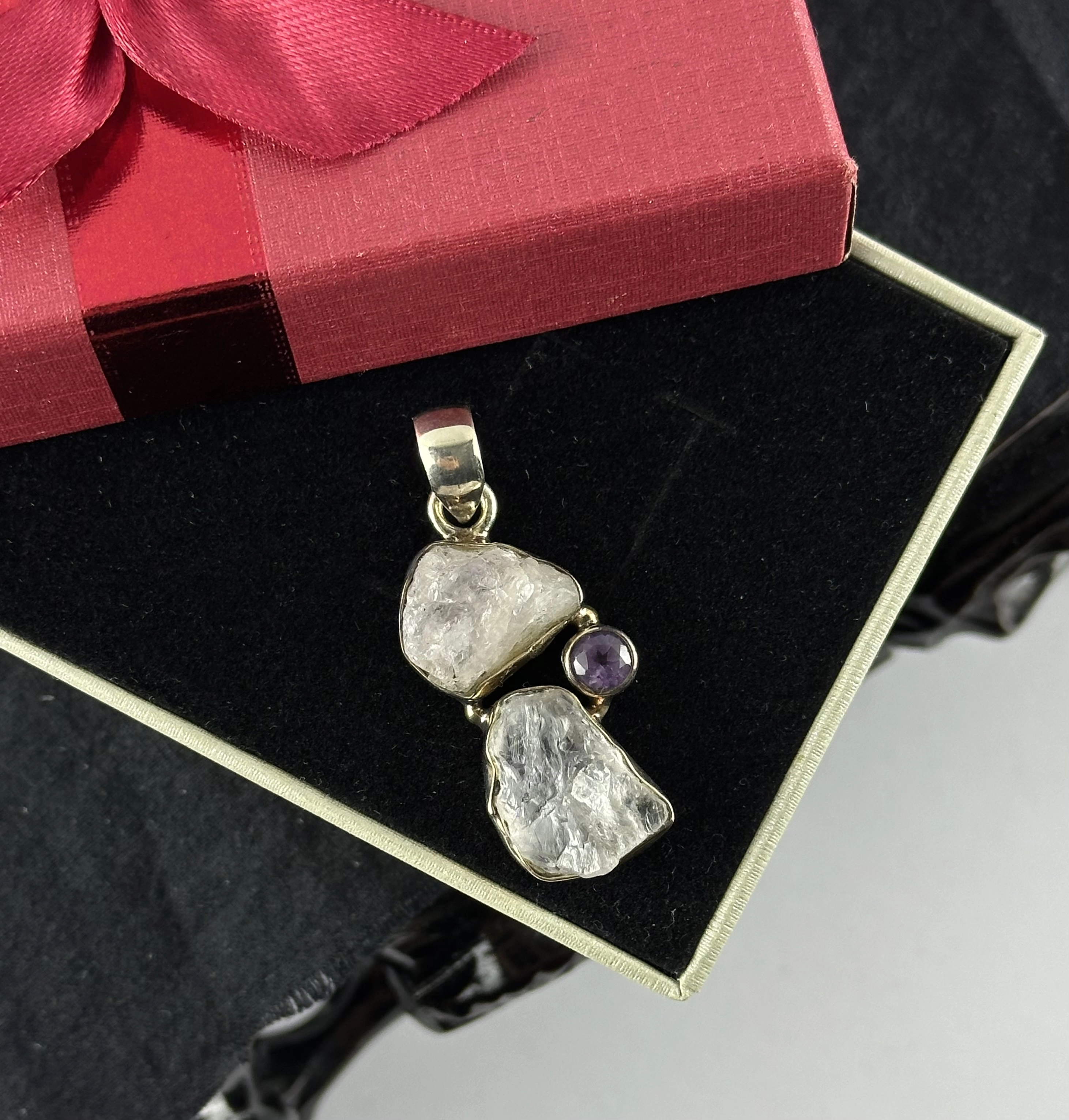 Morganit ve Ametist Gümüş Kolye Ucu