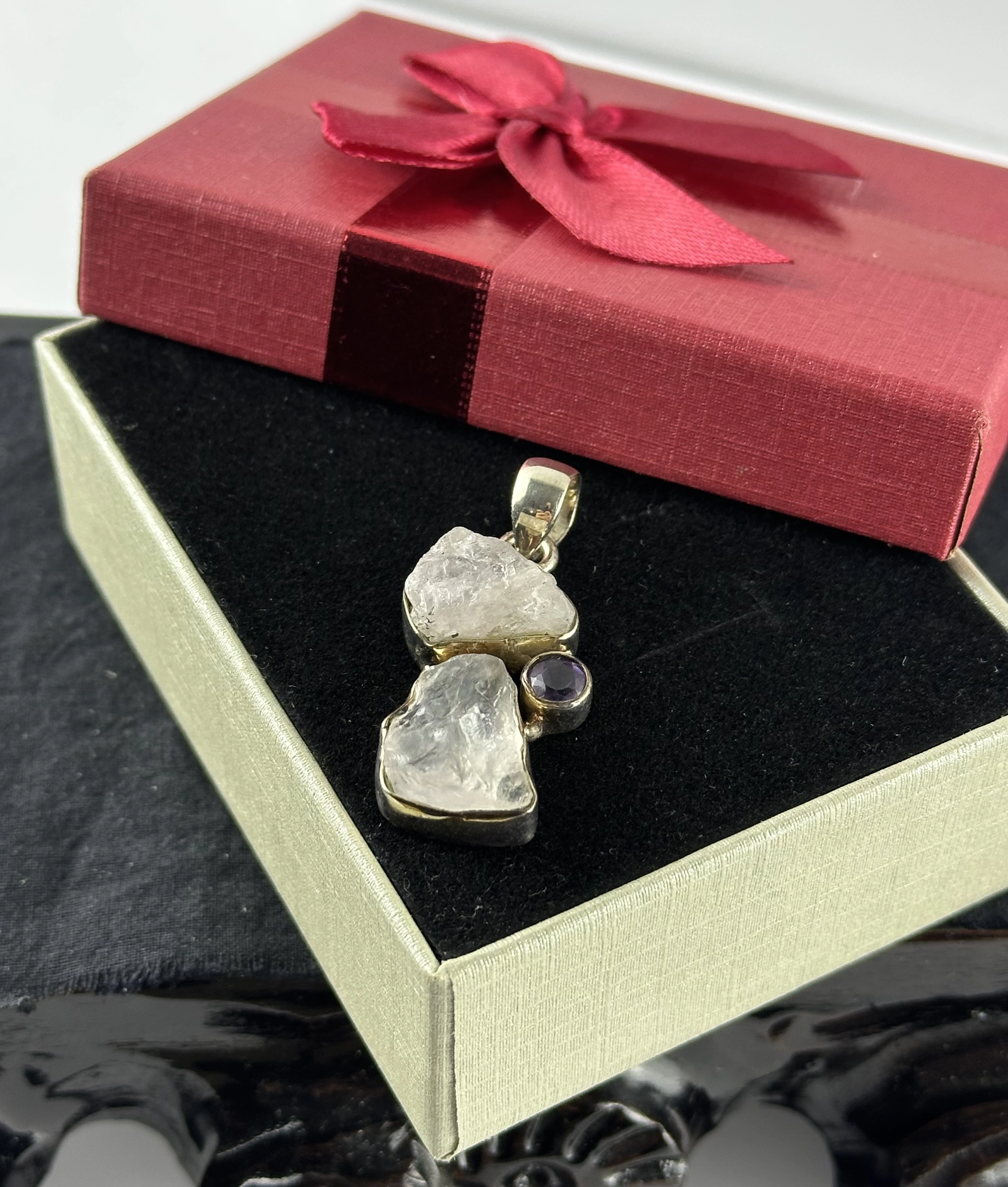 Morganit ve Ametist Gümüş Kolye Ucu