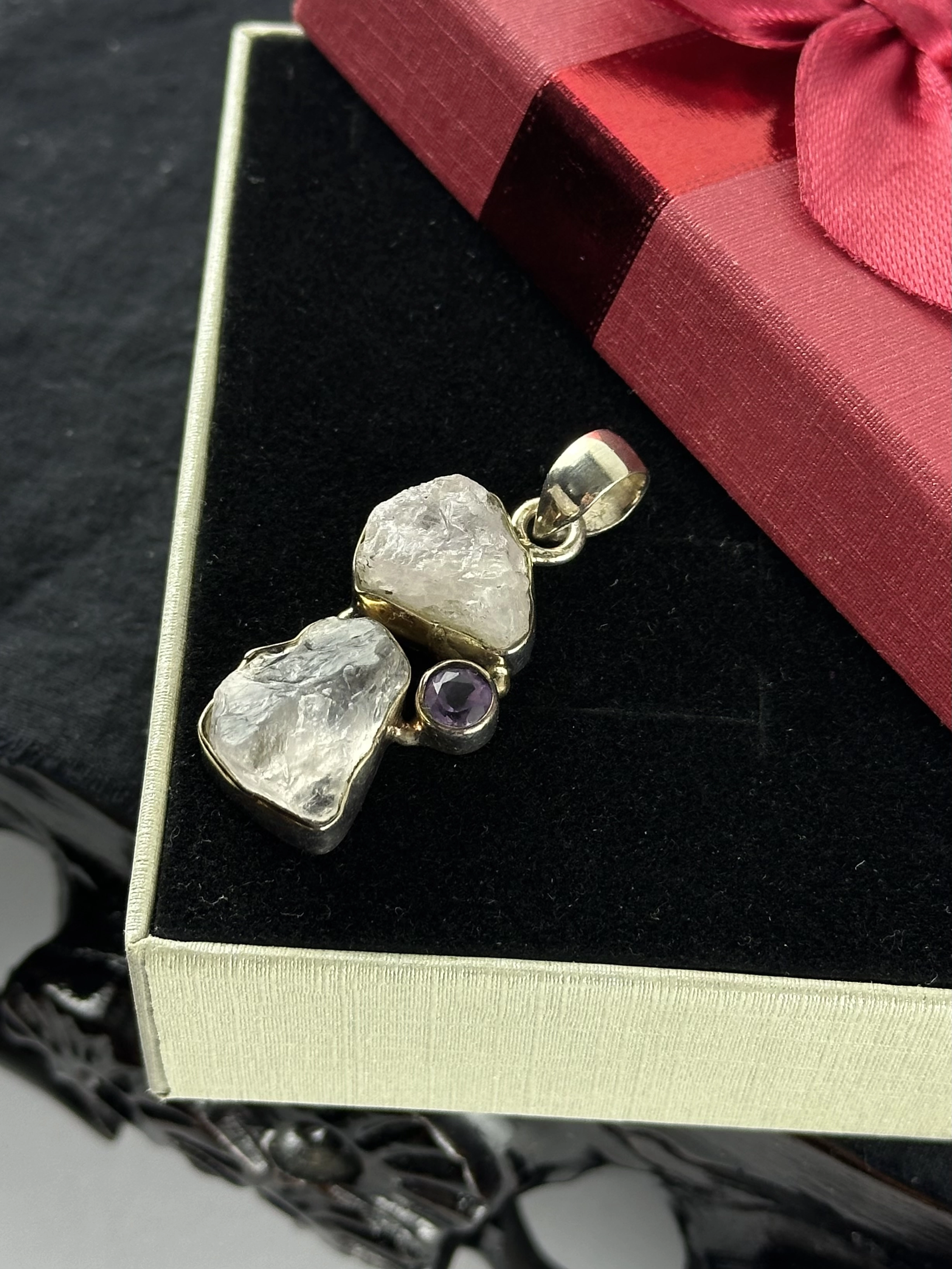 Morganit ve Ametist Gümüş Kolye Ucu