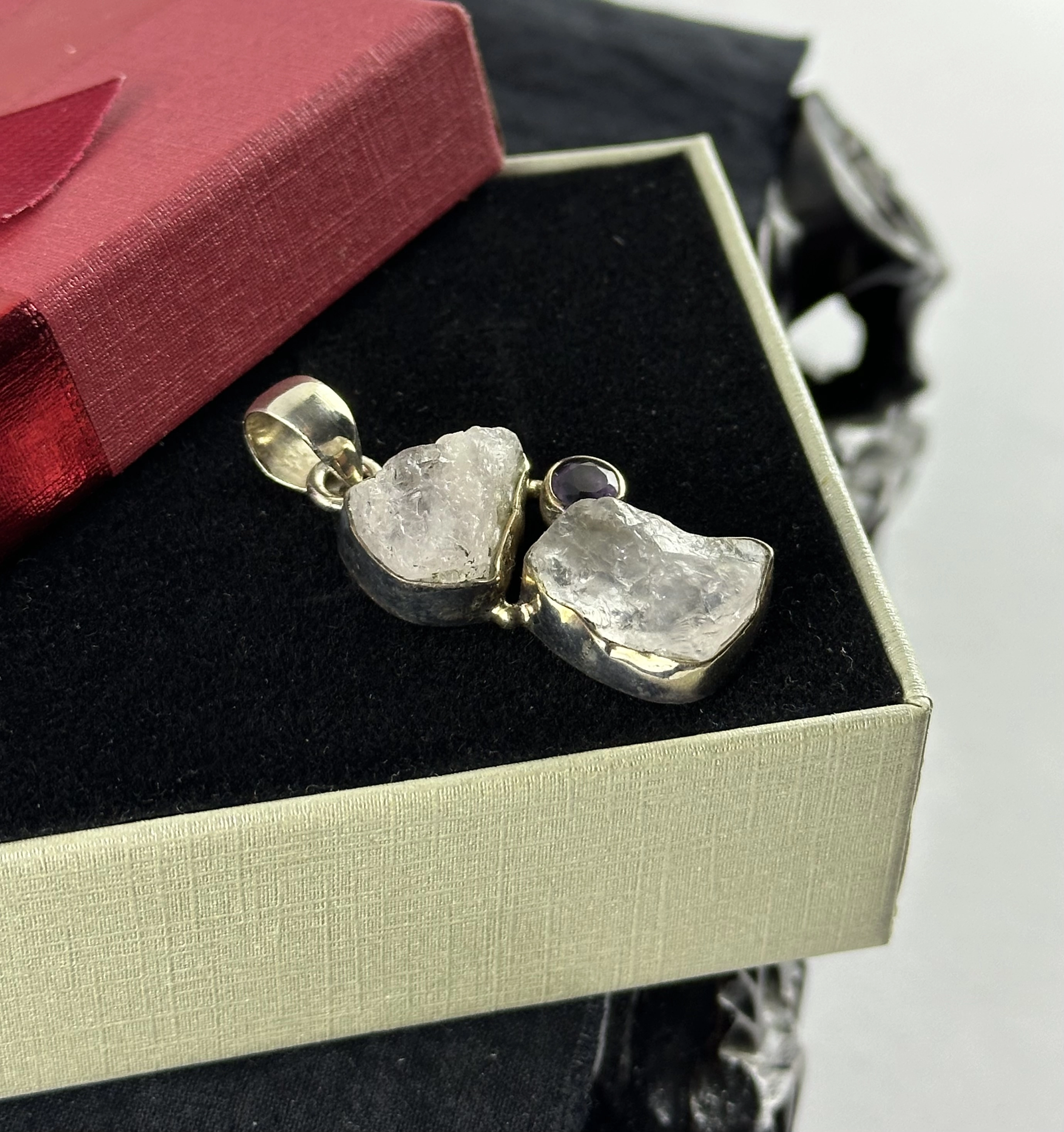 Morganit ve Ametist Gümüş Kolye Ucu