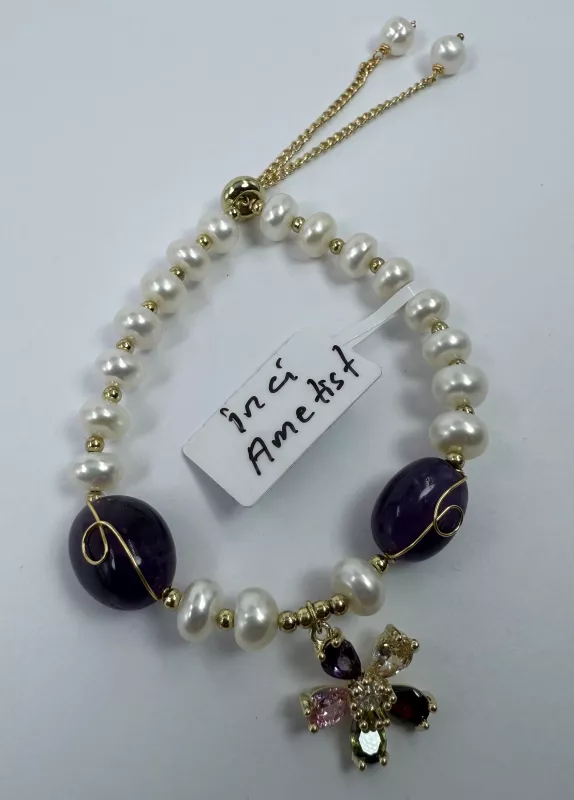 İnci ve Ametist Taşlı Bileklik