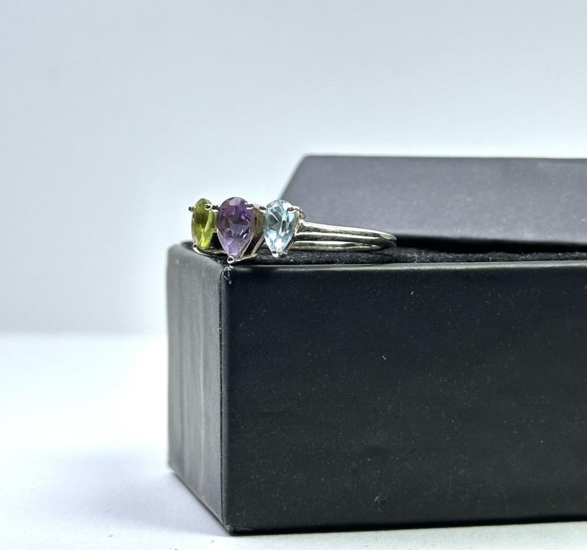 Topaz, Ametist, Lal Taşlarından Gümüş Yüzük