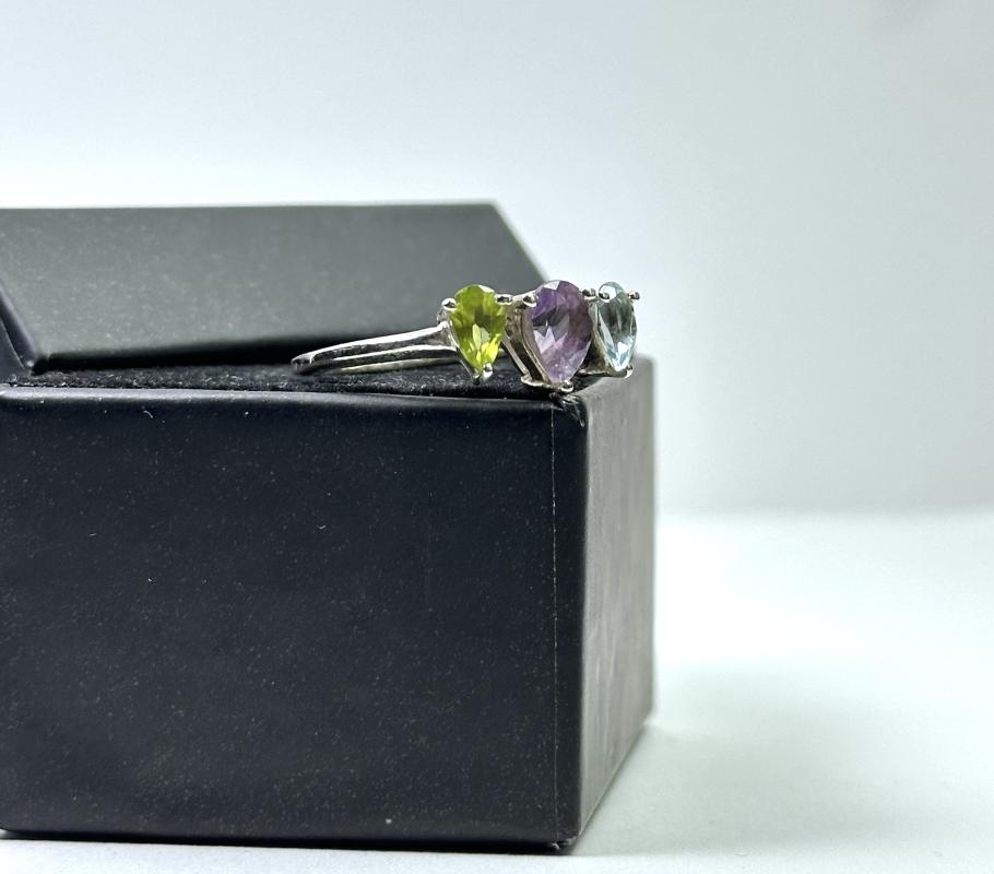 Topaz, Ametist, Lal Taşlarından Gümüş Yüzük