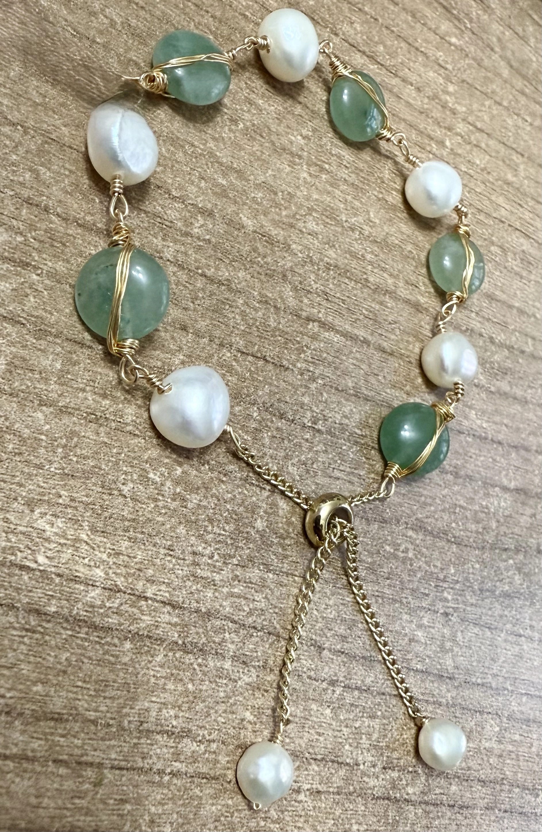 Doğal İnci ve Aventurin Taşından Bileklik