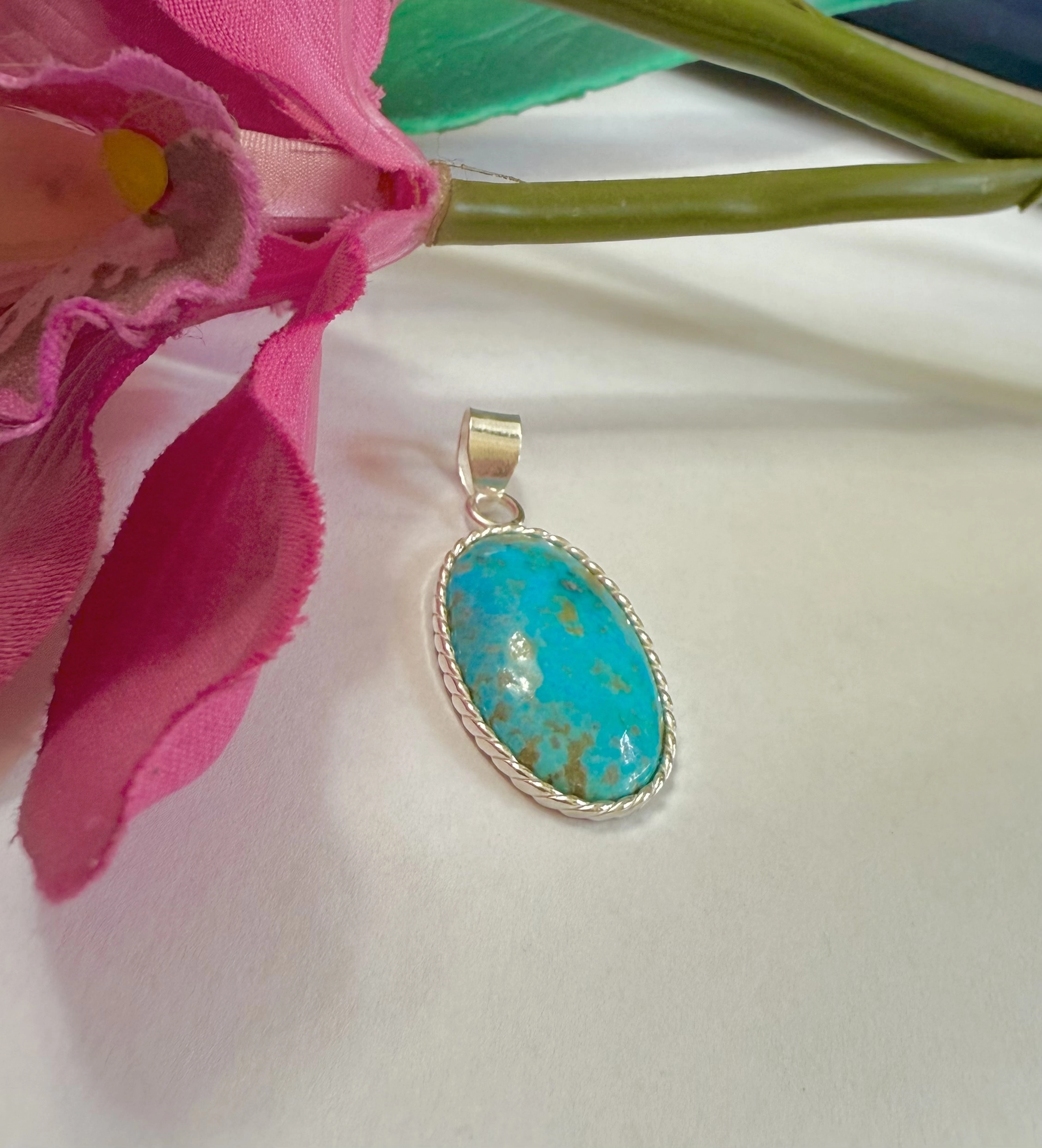 Turkuaz (firuze) Taşlı Gümüş Kolye Ucu