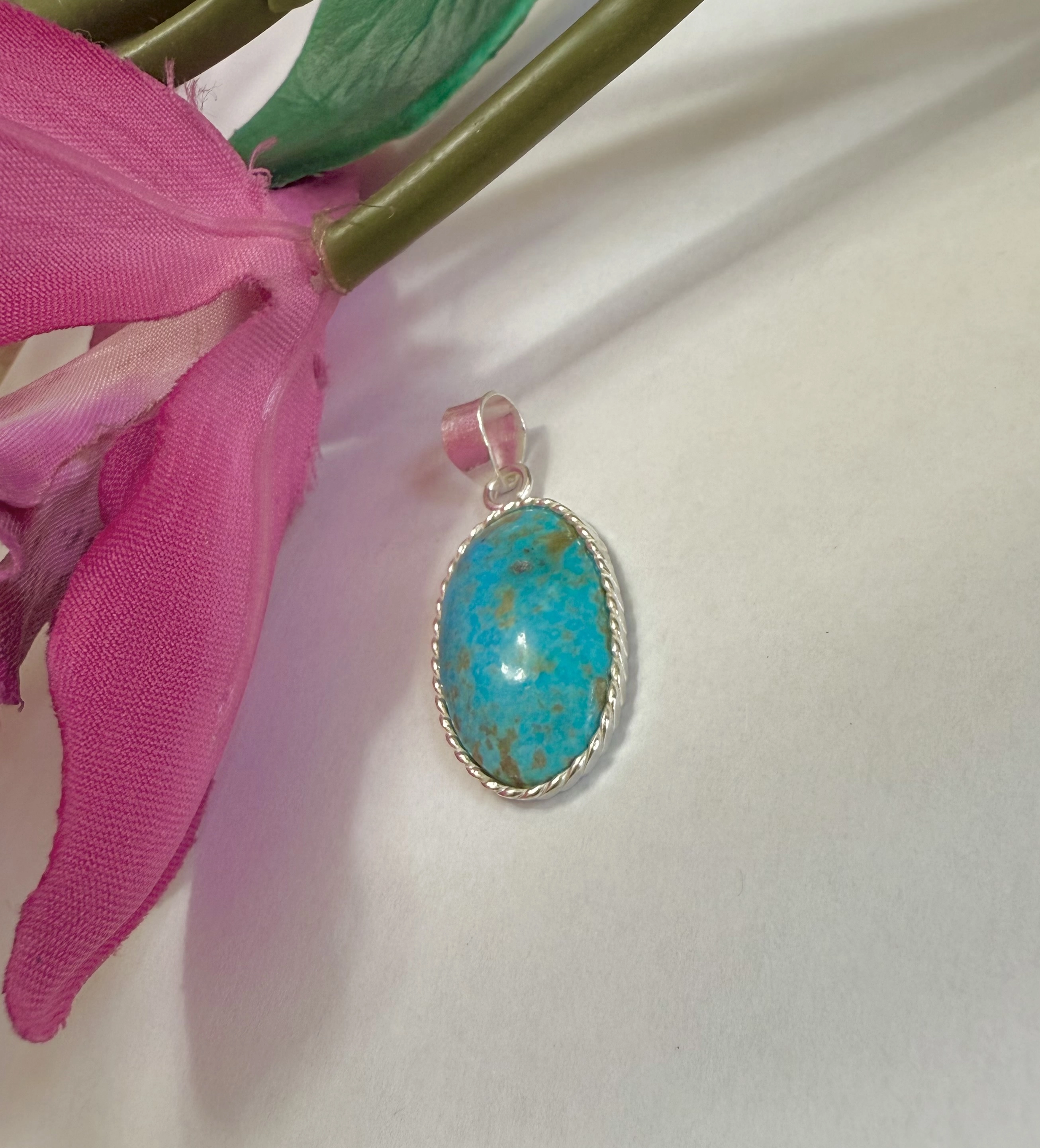 Turkuaz (firuze) Taşlı Gümüş Kolye Ucu