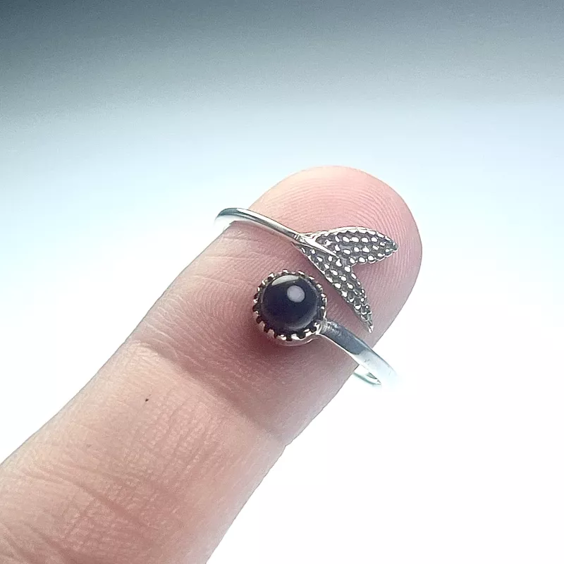 Obsidyen Taşından Gümüş Yüzük