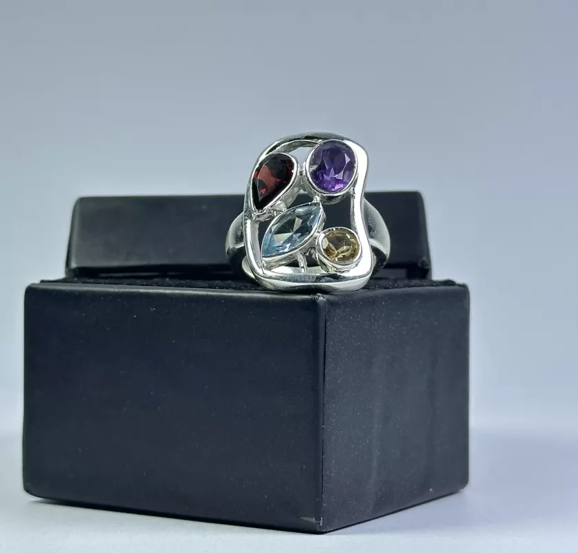 Sitrin, Topaz, Lal, Ametist Taşlarından Gümüş Yüzük