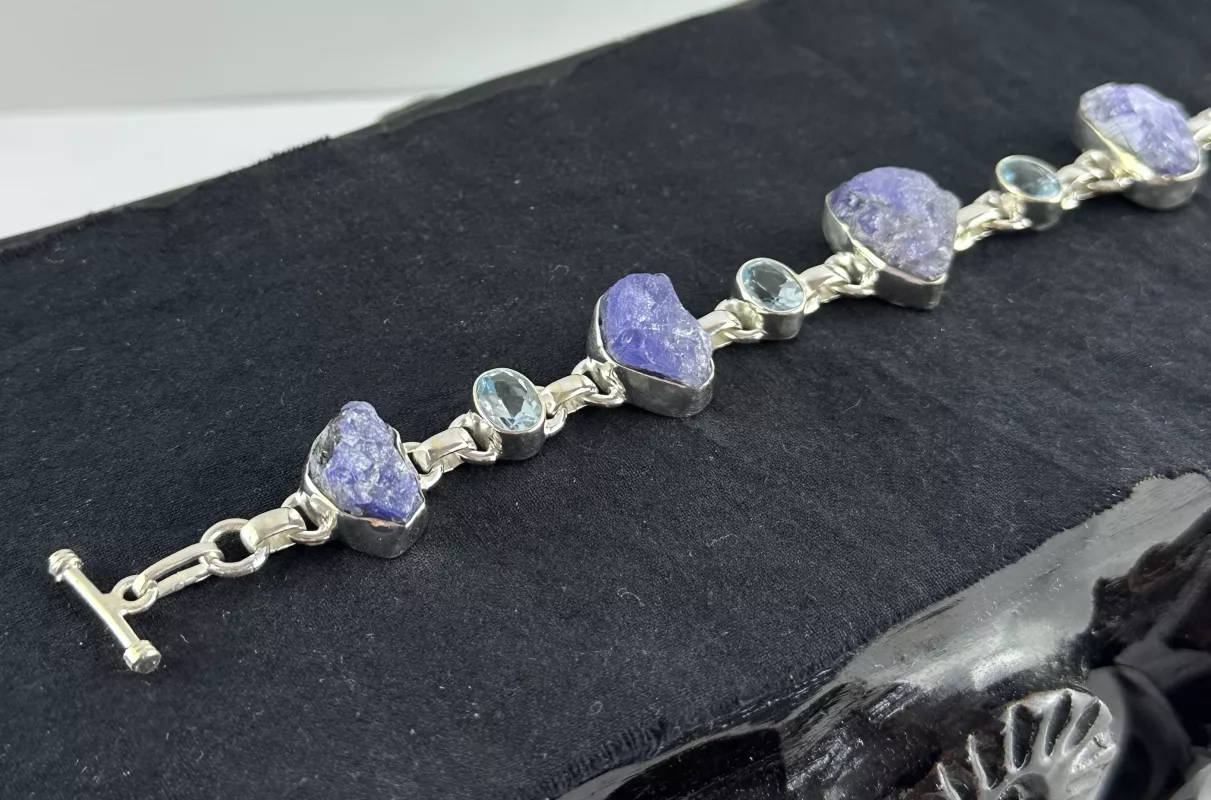 Tanzanit ve Topaz Gümüş Bileklik