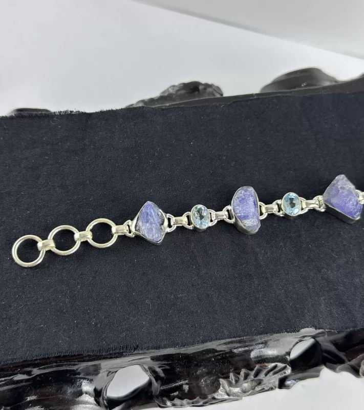 Tanzanit ve Topaz Gümüş Bileklik