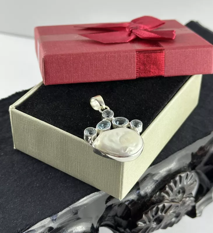 Topaz ve Barok İnci Gümüş Kolye Ucu
