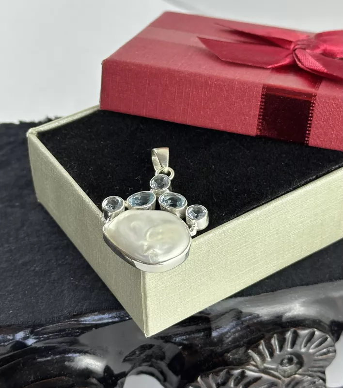 Topaz ve Barok İnci Gümüş Kolye Ucu