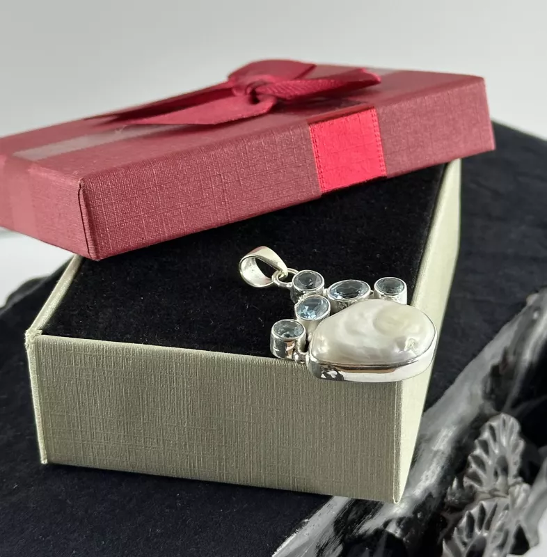 Topaz ve Barok İnci Gümüş Kolye Ucu