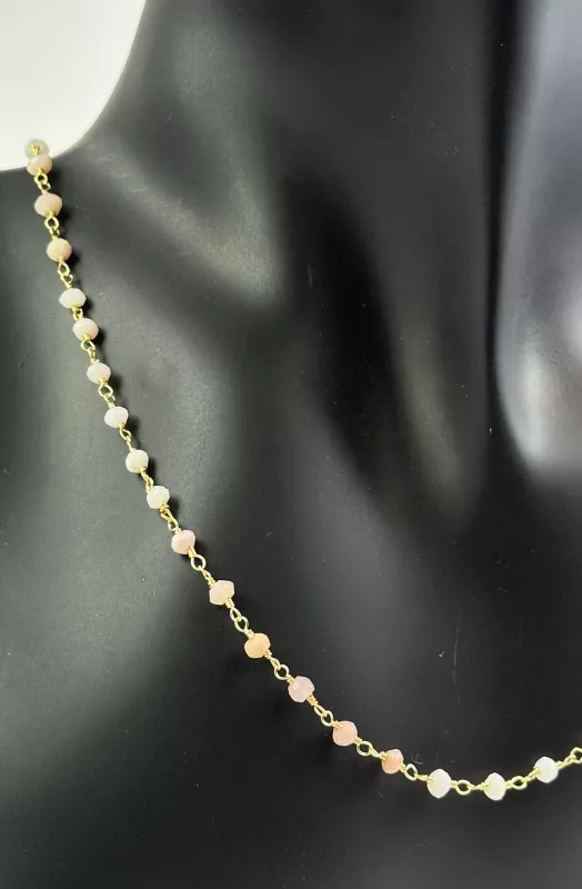 Pembe Opal Taşlı Gümüş Kolye 