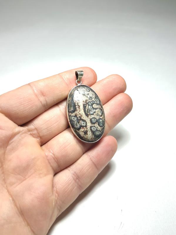 Leopar Desen Jasper Taşlı Gümüş Kolye Ucu