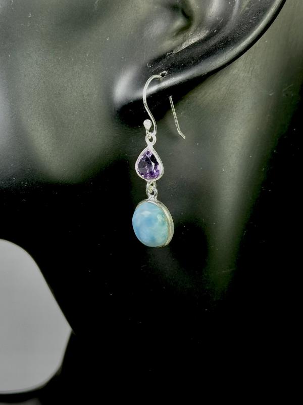 Larimar ve Ametist Taşlarından Gümüş Küpe