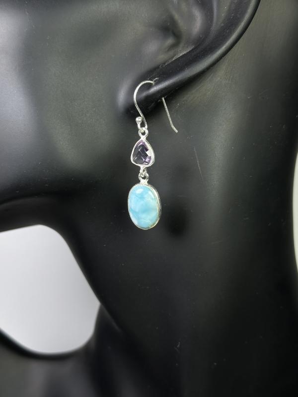 Larimar ve Ametist Taşlı Gümüş Küpe