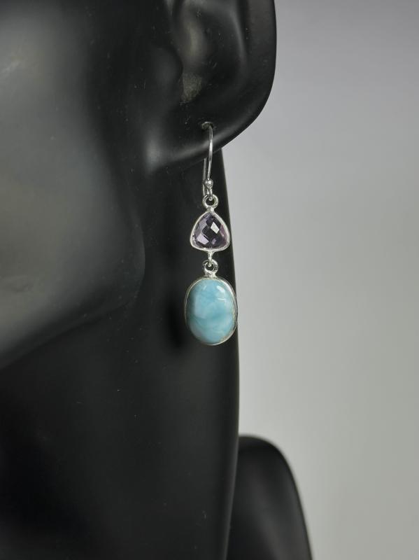 Larimar ve Ametist Taşlı Gümüş Küpe