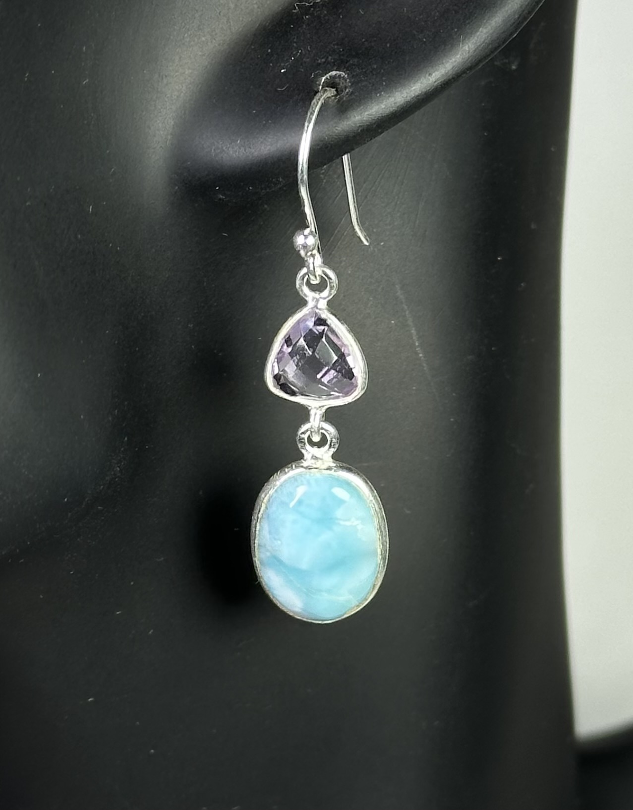 Larimar ve Ametist Taşlı Gümüş Küpe