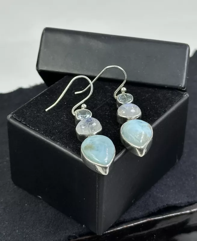 Larimar, Aytaşı ve Topaz Gümüş Küpe